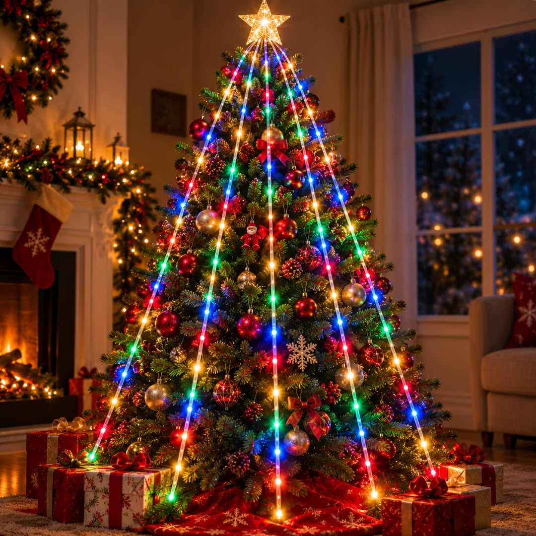 ⭐ESTRELLA CON CASCADA LED + TAPETE NAVIDEÑO DE REGALO🎁