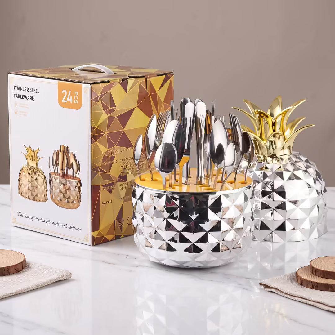 Set Piña 24 Piezas Acero Inoxidable: se acabaron los cubiertos desordenados.